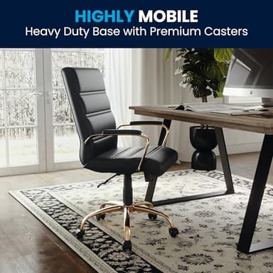 Flash Furniture Whitney Mid-Back Swivel LeatherSoft Desk Chair with Wheels, Padded Seat and Armrests, Adjustable Height Padded Office Chair, Black - Image 7