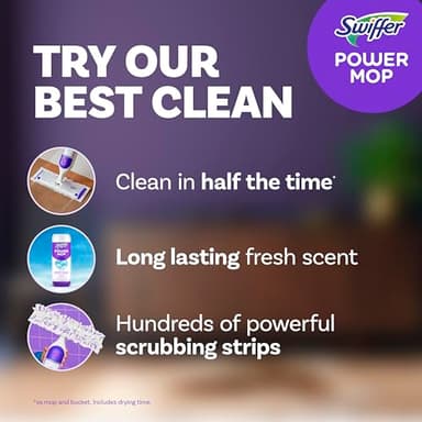 Swiffer PowerMop Multi-Surface Mop Kit for Floor Cleaning, Includes PowerMop, 2 Mopping Pad Refills, 1 Cleaning Solution with Fresh Scent and 2 Batteries - Image 2