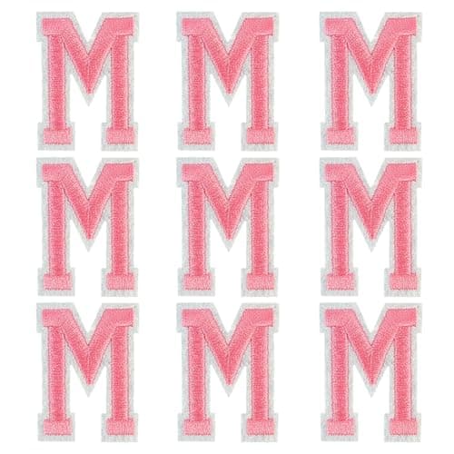 GYGYL Iron on Letters Patches, 9Pcs of 2 Inch Pink Letter "M" Patches, Alphabet Embroidered Patch for Clothes, Dress, Hat, Socks, Jeans, DIY Accessories - Image 1