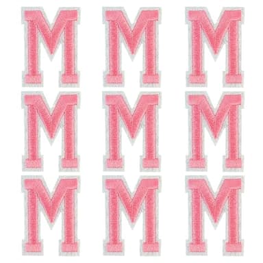 GYGYL Iron on Letters Patches, 9Pcs of 2 Inch Pink Letter "M" Patches, Alphabet Embroidered Patch for Clothes, Dress, Hat, Socks, Jeans, DIY Accessories - Image 1
