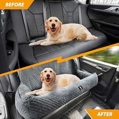 Large Dog Car Seat Under 100LBS,Dog Car Bed with Safety Tethers/Storage Pocket,Only for Back Seat-Gray - Image 6