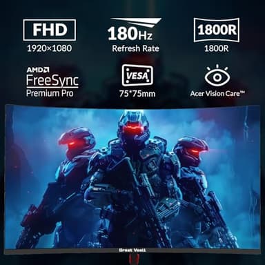 Great voell 24 Inch Curved Gaming Monitor, 180Hz/144Hz FHD 1080P, 120% sRGB, 1ms, AMD FreeSync, Low Motion Blur, VESA Wall Mount, HDMI 1.4 & DP 1.2 – Black - Image 2