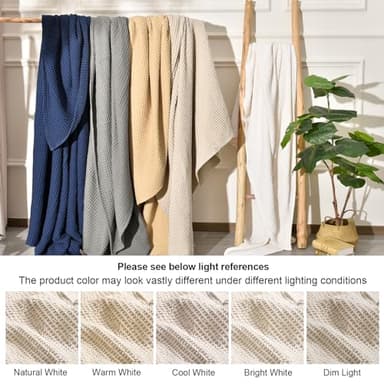 PHF 480GSM 100% Washed Cotton Waffle Weave Blanket, Cozy Breathable Skin-Friendly Throw Queen Size for All Season,Luxury Fall Layer Bedspread for Couch Bed Sofa,Elegant Home Decor,Natural,90"x90" - Image 6