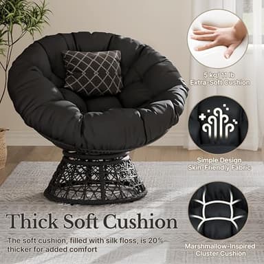 Yaheetech Indoor Papasan Chairs with Thick Tufted Cushions and Frame, Swivel Wicker Ergonomic Lounge Reading Chairs for Living Room/Bedroom, Black - Image 5