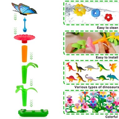 Leetous Birthday Toys Gifts for Toddlers Boys Girls Age 2 3 4 5 6,167 PCS Dinosaur Flower Garden Building Blocks,STEM Fine Motor Skill Stacking Games, Birthday Gifts for Preschool Kids 2+ Years Old - Image 5