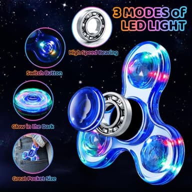 Fidget Spinner for Kids 2 Pack, Light up Sensory Fidget Toys Adults Kids 4-8-12 with Autism ADHD, Anxiety Toys Stress Relief Teen Boy Gifts, Glow in The Dark Party Favors Fidgets Classroom Prizes - Image 3