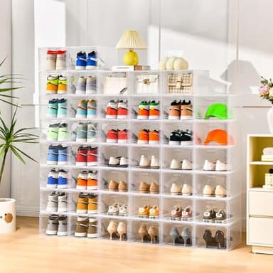 10 Pack Large Shoe Boxes Clear Plastic Stackable,Shoe Storage Organizer with Lids,Shoe Rack for Closet,Shoe Organizer and Shoe Containers for Sneaker Storage, Shoe Display Case Fit up to US Size 13 - Image 2