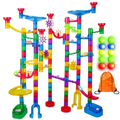 Meland Marble Run Sets for Kids - 153Pcs Marble Race Track Maze Madness Game STEM Building Tower Toy for 4 5 6 + Year Old Boys Girls(113 Pcs + 30 Glass + 10 Led Lighted) - Image 1