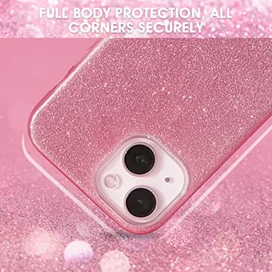MILPROX Compatible with iPhone 14 Case - Glitter Sparkly Shiny Bling Rubber Gel Shell 3 Layers Shockproof Protective Bumper Cover - Pink - Image 5