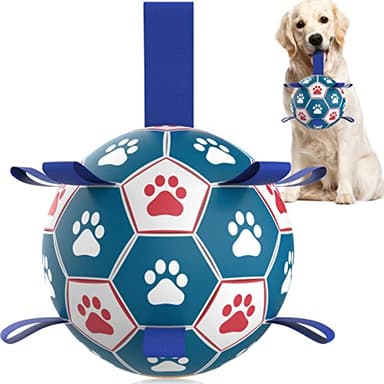 QDAN Dog Toys Soccer Ball with Straps, Herding Balls for Dogs, Interactive Toy for Tug of War, Durable Dog Balls for Medium Large Dogs (8 Inch) - Image 1
