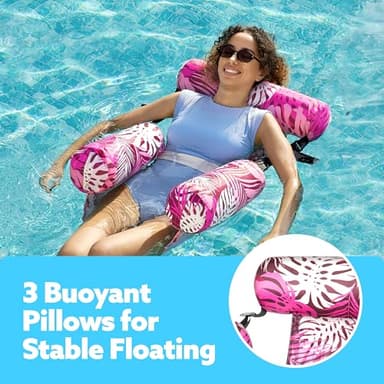 SLOOSH Inflatable Pool Floats Adult,2 Packs Floating Lounge Chairs,Blow up Pool Noodles for Adult Heavy Duty,Floating Chair for Party Summer Water Beach Lake Fun,Tropical Leaves-Pink,Blue - Image 3