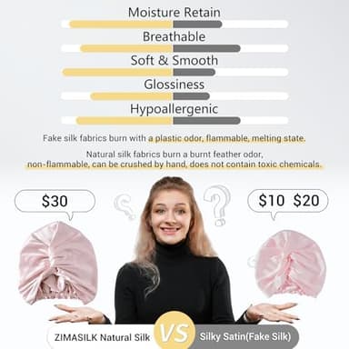 ZIMASILK 22 Momme 100% Mulberry Silk Bonnet for Sleeping & Women Hair Care, Highest Grade 6A Silk Hair wrap for Sleeping with Premium Elastic Stay On Head (1Pc, Pink - Image 4