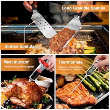 30pcs Griddle Accessories Kit for Blackstone Professional Flat Top Grill Tools, BBQ Spatula Gift Set with Basting Cover, Burger Press, Meat Injector, Thermometer, Tongs for Camping Backyard Teppanyaki - Image 4