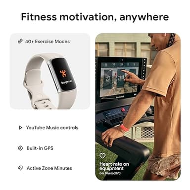Fitbit Charge 6 Fitness Tracker with Google apps, Heart Rate on Exercise Equipment, 6-Months Premium Membership Included, GPS, Health Tools and More, Porcelain/Silver, One Size (S & L Bands Included) - Image 4
