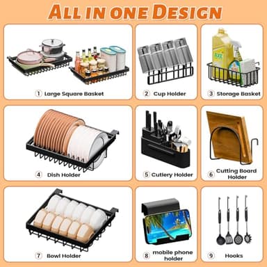 ilvvan Over The Sink Dish Drying Rack 27-40L x 12W x 32.5-37H (inches) (Expandable Height and Length) Snap-On Design 2 Tier Large Dish Rack - Image 2
