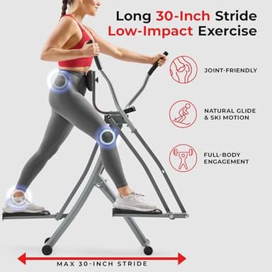 Sunny Health & Fitness Smart Air Walker Elliptical, Low-Impact 30-Inch Stride Home Glider Machine, Senior Cross Trainer for Indoor Cardio Exercise, Free SunnyFit App Bluetooth Connection- SF-E902SMART - Image 2