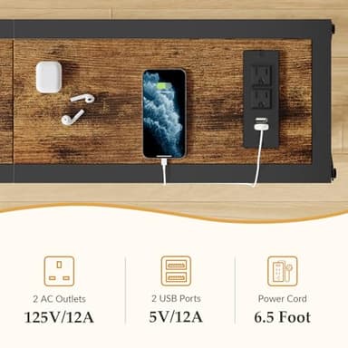 Gewudraw 70 in Skinny Sofa Table Behind Couch, Console Table with Oulets & USB Ports for Hallway, Entryway,Living Room, Bedroom, Rustic Brown - Image 6