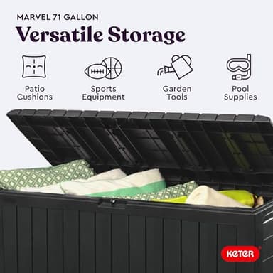 Keter Marvel Plus 71 Gallon Resin Deck Box-Organization and Storage for Patio Furniture Outdoor Cushions, Throw Pillows, Garden Tools and Pool Toys, Dark Grey - Image 4