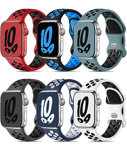 Keponew Sport Bands Compatible with Apple Watch Bands for Men Women 49mm 46mm 45mm 44mm 42mm 41mm 40mm 38mm, 6 Pack Sport Breathable Soft Silicone Strap for iWatch Bands Ultra3/2/1 SE Series 11 10 9-1 - Image 1