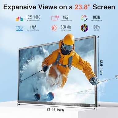 23.8" Portable Monitor, 1080p FHD 100HZ IPS Gaming Monitor, 90° Rotatable & Height-Adjustable Display, Built-in Speakers, VESA Mounting, External second monitor for Laptop, Mini PC, Switch, PS5 - Image 2
