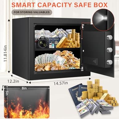 1.6 Cu Ft Home Safe Fireproof Waterproof, Fireproof Safe with Fireproof Document Bag, Programmable Keypad & Removable Shelf, Digital Home Security Safe Box for Money Firearm Medicines Valuables - Image 3