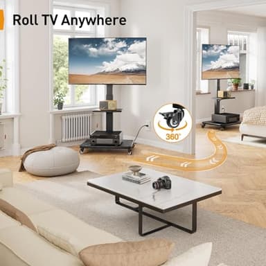 Perlegear Mobile TV Stand with Power Outlet, Tilt & Swivel Rolling TV Cart for 32 to 65 70 75 inch TVs up to 110 lbs, Height Adjustable Rolling TV Stand with Wheels, Max VESA 600x400mm, PGTVMC17 - Image 4