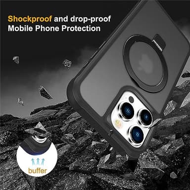 SKYLMW Compatible with iPhone 15 Pro Case with Invisible Magnetic O-Ring Stand Military-Grade Translucent Case for iPhone 15 Pro 6.1" [Compatible with Mag-Safe][Great Grip Feeling], Black - Image 6