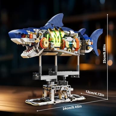 INSOON Mechanical Shark Building Set with LED Light, 687 PCS Movable Ocean Animal with Display Stand, Sea Fish Building Block Toy, Home Decor Gift for Adults Teens Kids Boys Ages 12+ - Image 6