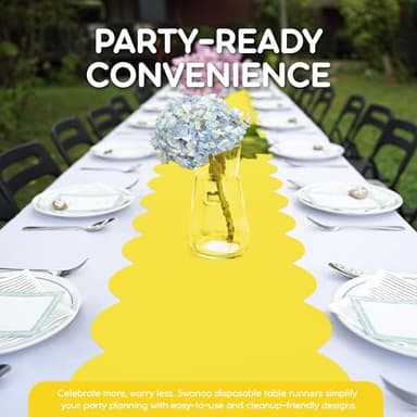 Yellow Plastic Disposable Table Runner. 5 Pack 14 x 108 inch. Scallop Table Runner Adds A Pop of Color To Your Party Table, by Swanoo - Image 3
