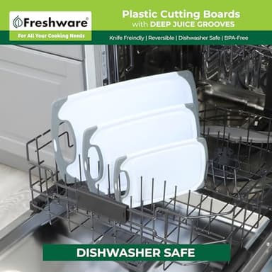 Freshware Cutting Boards for Kitchen, Chopping Board 3-Pack with Different Sizes, Juice Grooves and Non Slip Handles - Reversible, Large Cutting Board Set - Dishwasher Safe - Gray - Image 6