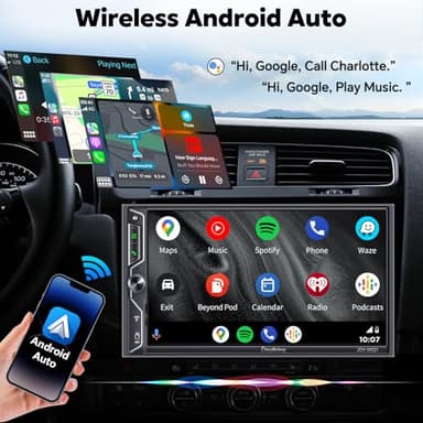 [QLED Screen Upgrade] 7" Double Din Car Stereo with Wireless Apple CarPlay and Android Auto, 240W Powerful Sound, 4.2-Channel Audio Output, Bluetooth, MirrorLink, Backup Camera, AM/FM Car Radio - Image 3