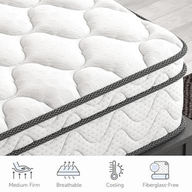 Vesgantti 12 inch Twin Size Mattress, Hybrid Single Mattress in a Box with Memory Foam and Pocket Spring, Ergonomic Design & Pressure Relief, Medium Firm Feel, 39"*75"*12" - Image 4