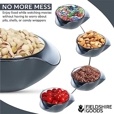 Pistachio Bowl, Snack Serving Dish, Double Dish Nut Bowl with Nut Seeds Shell Storage, Pistachios, Peanuts, Cherries, Popcorn, Edamame, Fruits, Snacks, and Candy Serving Bowl, Black & White - Image 4