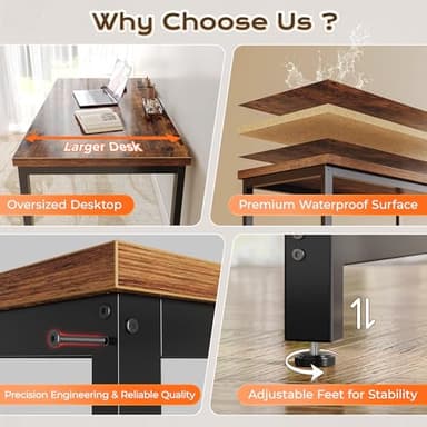 Huuger 48 x 24 inch Desk with Power Outlets & USB-C, Deeper & Thicker Desktop, Robust Metal Tubes, Computer Desk, Heavy Duty Office Desk, Work Gaming Desk for Home Office, Rustic Brown - Image 8