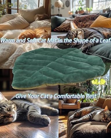Rzxlszy Cat Mat Self Warming Cat Bed 26"x20" Leaf Shaped Cotton Soft Warm Pet Pad Blanket for Indoor Bed Couch Sofa Floors Cat and Dog Warm Mattress (Green) - Image 9