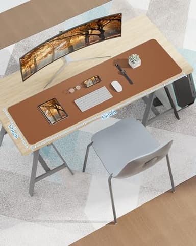 Large Desk Mat 55" x 17"Leather Desk Pad Protector,Mouse Pad,Office Desk Mat, Non-Slip PU Leather Desk Blotter,Waterproof Keyboard mat for Office/Home/Decor (Brown) - Image 7