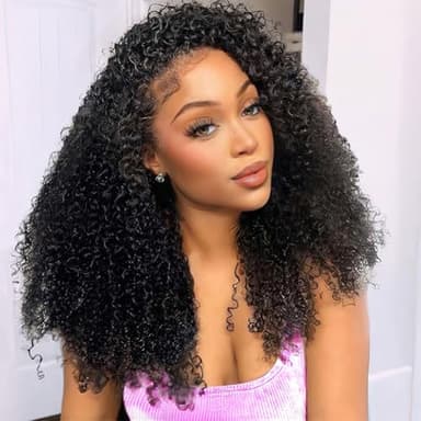 OWNROSE Half Wig Human Hair 200 Density Kinky Curly Half Wig 3 In 1 Seamless Flip Over Glueless Wigs Human Hair with Drawstring Beginner Friendly Curly Wig Headband Wig for Women Daily Wear 20 Inch - Image 1