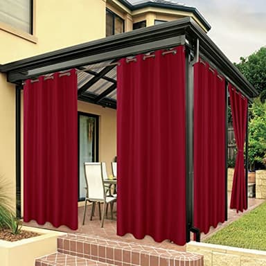 BONZER Waterproof Indoor/Outdoor Curtains for Patio Thick Privacy Grommet Curtains for Bedroom, Living Room, Porch, Pergola, Cabana, 1 Panel, 54W x 84L inch, Red - Image 1