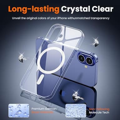 toushion 3 in 1 for iPhone 16 Case Clear with MagSafe, Not Yellowing, Screen Protector*1 Camera Lens Protector*1, Military-Grade Protection for iPhone 16 Phone Case 6.1 inch Clear - Image 6