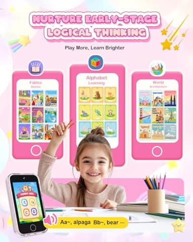 Kids Smart Phone for Girls, 3.5'' Touchscreen Kid Phones Toys for Girls 3 4 5 6 7 8 Years Old, Christmas Birthday Gift for Ages 3-8, Toddler Phone with Dual Camera, Music Player, Game, Habit Tracker - Image 4