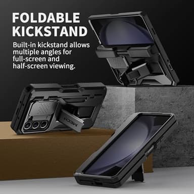 TONGATE for Z Fold 5 Case, [with S Pen Slot & Hinge Protection] [Privacy Glass Screen Protector] Full-Body Military Drop Phone Case for Samsung Galaxy Z Fold 5 with Kickstand & Belt Clip, Black - Image 6