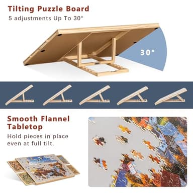 Becko US 1000-Pc Tilting Puzzle Board with 4 Drawers & Cover, Adjustable Jigsaw Puzzle Table with Built-in Easel/Stand, Portable Boards with Puzzles Storage for Adults, with Flannel Tabletop - Image 2