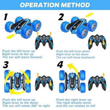 KKONES Remote Control Car, 2.4GHz Double Sided 360° Flips Rotating Electric Race RC Stunt Car, LED Wheel & Headlight High Speed Off Road Cars Toy Gift for 3 4 5 6 7 8-12 Year Old Boy Toys (Blue) - Image 2