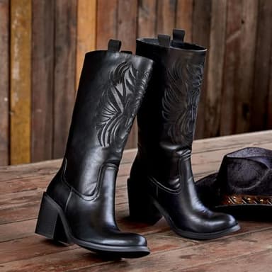 wetkiss Black Cowboy Boots for Women Wide Mid Calf Western Cowgirl Chunky Boots Round Toe Pull On Casual Holiday Party Daily Shoes - Image 3