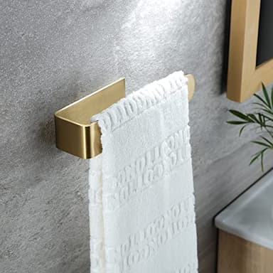 Taozun Towel Holder Gold Hand Towel Rack Adhesive Towel Bar Stick on Towel Ring for Bathroom Wall Kitchen RV, Stainless Steel Brushed Brass Finish - Image 3