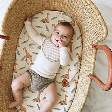 Stretch Fitted Bassinet Sheet Set BROLEX 2 Pack Cradle Sheets for Bassinet Pad/Mattress,Unisex Boys Girls,Ultra Soft,Giraffe Leaf - Image 4