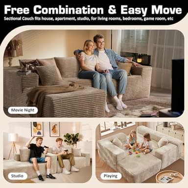 106" Cloud Sectional Couch with Chaise Lounge,L Shaped Modular Modern Sofa,Comfy Corduroy Fluffy Couches with Deep Seat,No Assembly Required Couch for Living Room(Left,Plush Corduroy,Beige) - Image 5