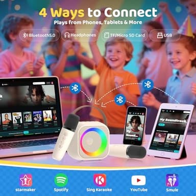 Jeefu Karaoke Machine for Kids, Toys for 3-12 Years Old Girls Gifts, Kids Karaoke Microphone Machine Toy, Best Fun Christmas Birthday Gifts for 5 6 7 8 9 10 11 Years Teens Girl Boys Beige 2 Mic - Image 4