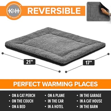 K&H PET PRODUCTS Self-Warming Cat Bed Pad, Self Heating Pad for Outdoor Cat Houses, Warming Mat for Indoor Pet Beds & Furniture, Reversible Blanket, Machine Washable - Small 21 X 17in Gray/ Black - Image 2