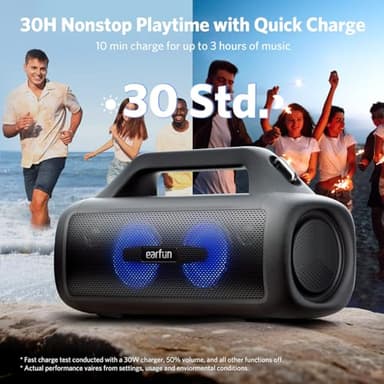 EarFun UBOOM X Portable Bluetooth Speaker, 80W Stereo with JumboBass, IP67 Waterproof Outdoor Speaker, RGB Light, 30H Playtime, Custom EQ, Bluetooth 5.3 Speakers for Outdoor, Camping, Beach - Image 4